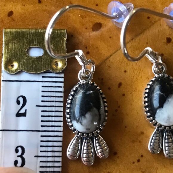 Natural White Buffalo Sterling Silver Feather Earrings - Picture 4 of 8